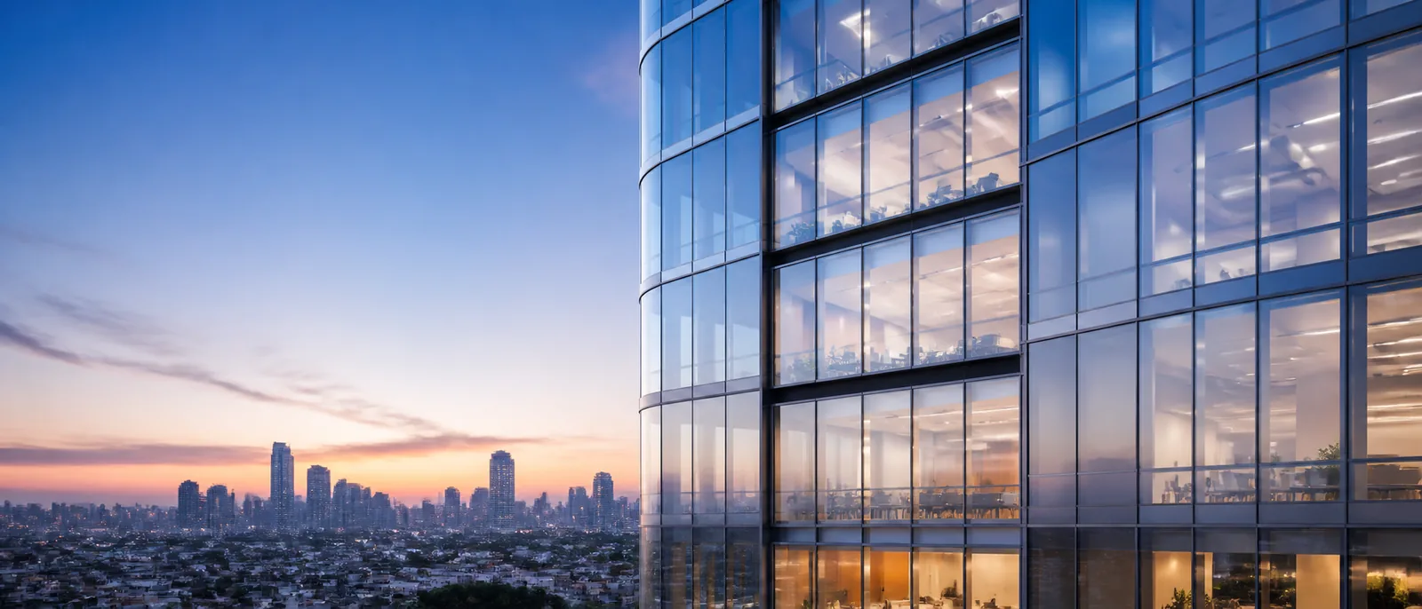 Office tower at dusk
